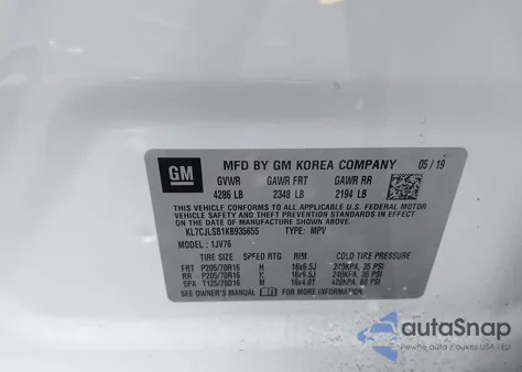 2019 Chevrolet Trax Lt z USA, uszkodzony, nr VIN KL7CJLSB1KB935655